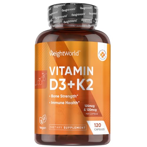 WeightWorld Vegan Vitamin D3 K2-120 Capsules – 5000 IU D3 & K2 120mcg for Bone Strength & Immune Health – K2 D3 Vitamin Supplement Plant-Based Cholecalciferol from Wild-Harvested Lichen