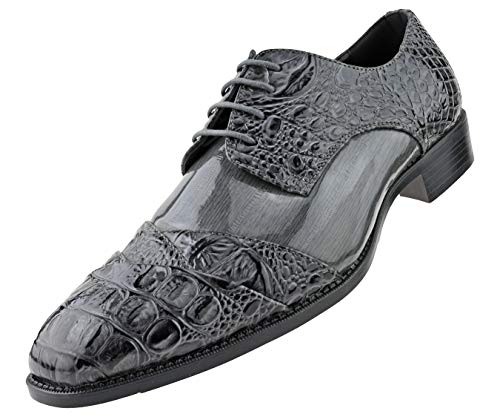 Image of Bolano Bandit Men's Alligator Print Cap-Toe Oxford Dress Shoes | Formal lace-up oxfords with alligator print, folded croc detailing and cap toe for tuxedo and dress wear