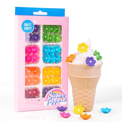 Edible Flowers Cake Decorations 48 Count Blossoms Royal Icing Decorations Daisy Sugar Wedding Flowers for Baking Cupcakes Ice Cream Waffles Cookies Birthday Cake