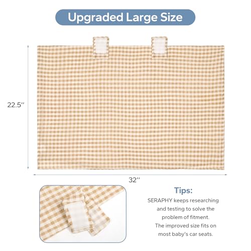 Image of SERAPHY 100% Muslin Cotton Car Seat Covers for Babies, Universal Baby Car Seat Cover, Breathable Muslin Carseat Cover Canopies for Boys and Girls, Soft Infant Car Seat Cover for Summer - Beige