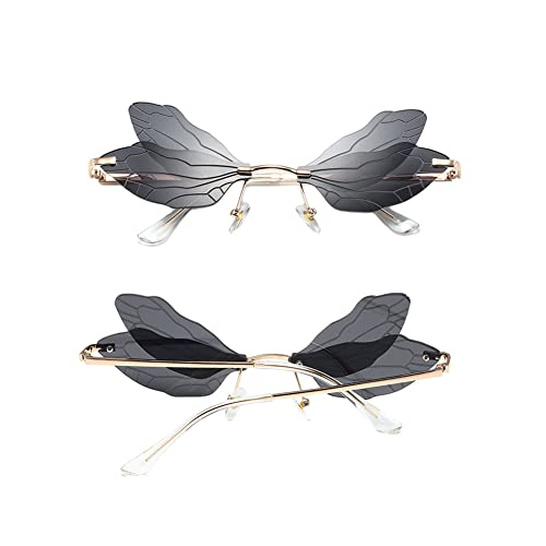 Image of Dragonfly Rimless Sunglasses Wing Shaped Butterfly Fairy Shades Glasses Fashion Party Sunglasses for Women Men