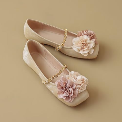 LUXINYU Women Mary Jane Flower Flats Buckle Straps Low Heel Casual Ballet Dress Shoes2