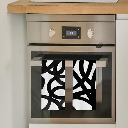 GCFET Black and White Dish Towels Set - Abstract Decorative Waffle Kitchen Towels, Black and White Hand Tea Towel for Kitchen Bathroom (16×24 Inch, Set of 2) by GCFET - Used condition - Image 2