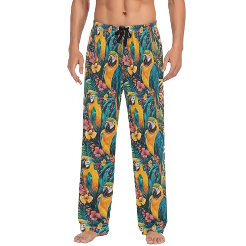 ALAZA Tropical Floral Parrots Men’s Pajama Pants Soft Long Sleep Pants Lounge Pajama Bottoms with Pockets