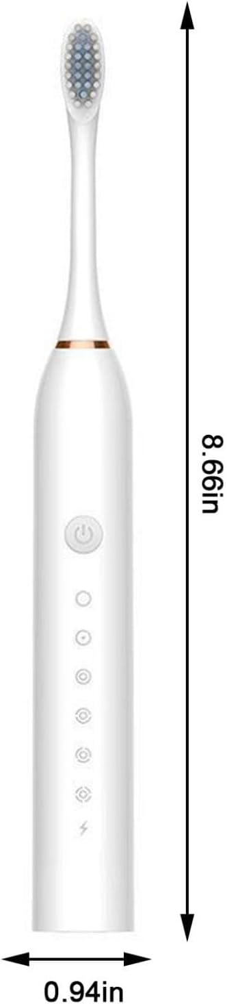 Electric Toothbrush with 8 Brush Heads, 6-Speed Timer, IPX7 Waterproof, Deep Cleaning, 42,000 Vibrations/Minute, Fast Charging, Long Battery Life, Rechargeable, Available in White, Black, Pink (White)