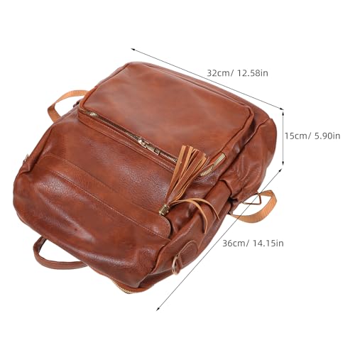 Sac à dos marron polyuréthane multi-compartiments femme vintage