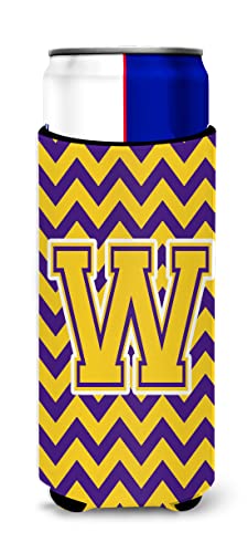 Letter W Chevron Purple and Gold Ultra Beverage Insulators for slim cans CJ1041-WMUK