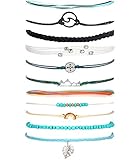 Long tiantian Wave Bracelets for Teen Girls Cute Boho Braided String Beach Ocean Bracelet for Women
