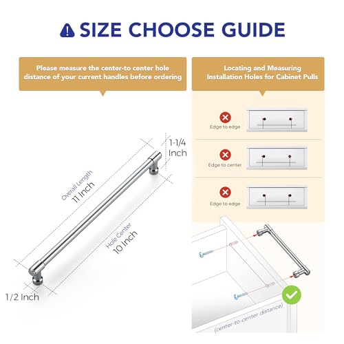 Image of Ravinte 2 Pack 10 Inch Hole Center Solid Kitchen Cabinet Handles Polished Chrome Dresser Pulls Cabinet Drawer Pulls for Kitchen Cupboard Hardware