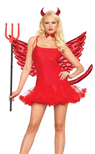 5 Pieces Red Devil Costume Set Halloween Devil Costume Accessories Devil Wing Devil Horn Headband Devil Tail Devil Bow tie and Devil Fork Cosplay Accessory Kit Halloween Party - Thumbnail 4