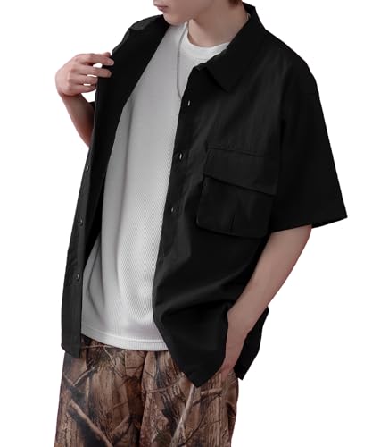 [インプローブス] カジュアル 【SIDEWAYSTANCE】 ポリワッシャー半袖シャツ メンズ ブラック