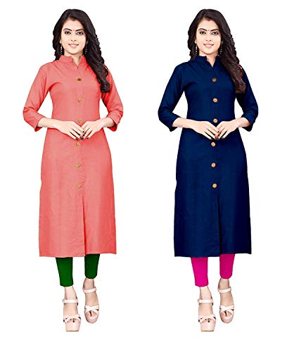 Image of NATEK Women's Cotton Straight Plain Kurtis Combo Pack of 2