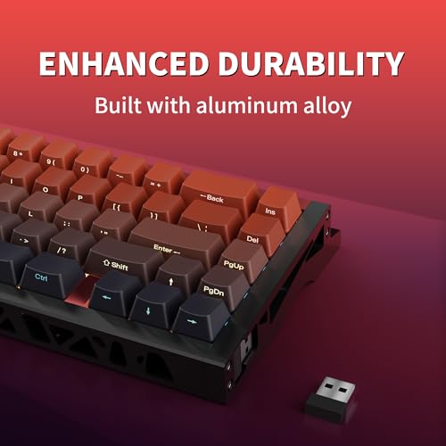 Image of Wireless Mechanical Gaming Keyboard, 65% Layout RGB Custom Keyboard - Ghost | Aluminum Alloy Black Frame with Red Gradient Keycaps, Pre-Lubed Hot-Swappable Linear Ghost Switches