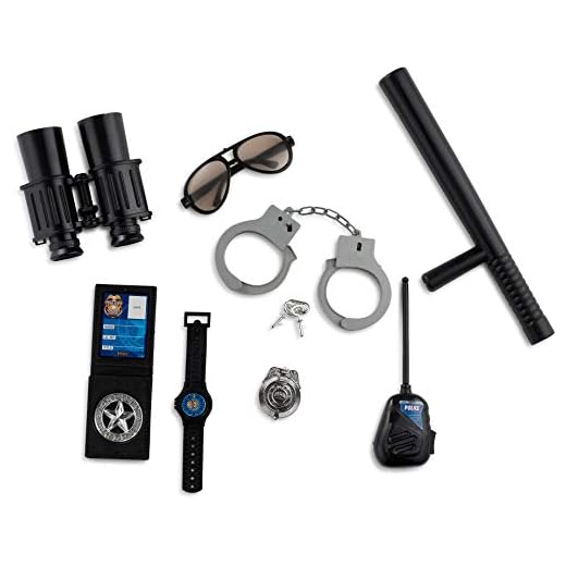 Dress up America Låtsas polis rollspel – polistillbehörsset för barn, polisbiträdande lekset inkluderar- Handbojor med nycklar, kikare, tonade glasögon, polisfladdermusleksaker för pojkar