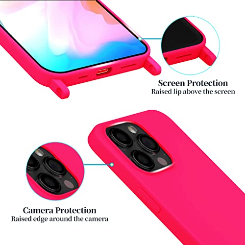 Image of Compatible with iPhone 11 Pro Max Case with Lanyard Crossbody iPhone Case with Strap Adjustable Shockproof Drop Protection Silicone Phone Cover for iPhone 11 Pro Max 6.5'' Neon Pink