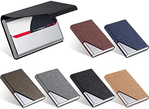 Yexiya 6 Pcs Business Card Holder with Magnetic PU Leather Stainless Steel Business Card Case Hard Card Wallet ID Name Card Case with Closure Credit Card Pocket for Men Women Office (Multicolor)