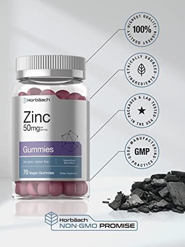 Zinc 50Mg Gummies | 70 Count | Natural Mixed Berry Flavor | Vegan, Non-Gmo And Gluten Free Formula | Zinc Citrate Dietary Supplement | By Horbaach #TOP4