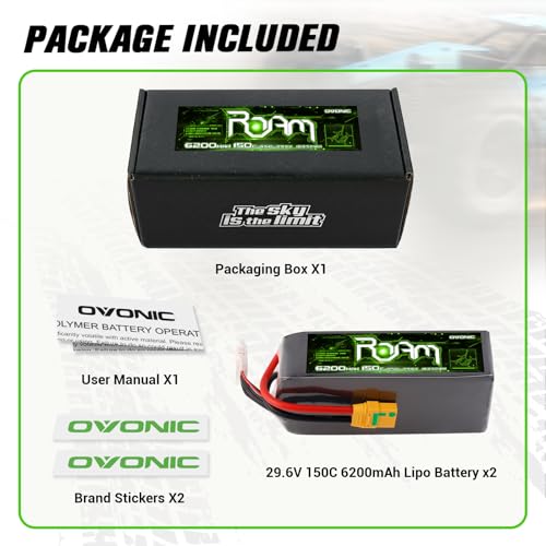 OVONIC Roam Series 8S Lipo Battery 6200mAh 8S1P 150C 29.6V Long Range Lipo Battery with XT90 Anti Spark Plug for 8S Cinelifte Long Range Multirotor X-Class