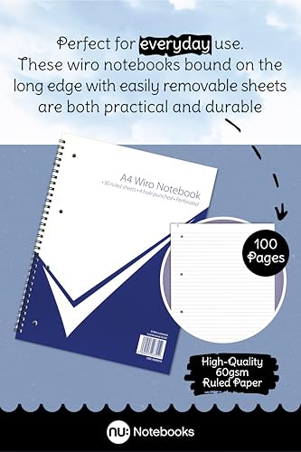 nu: A4 White Wirebound Notebook | Stationary, Office, School Notebook | Writing Pad | Gloss Card Notebook | 50 Pages | Pack of 3 | Office Range