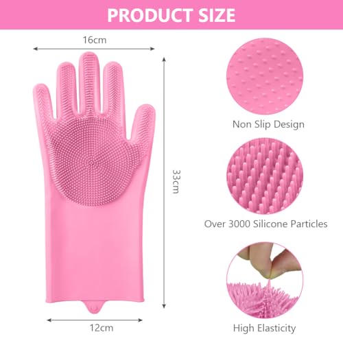 AMFUN Guantes reutilizables para el hogar, Rosa Guantes de Limpieza de Silicona, Guantes de silicona reutilizables para lavar platos, para Lavar Platos, cocina, coche, cuidado de mascotas - imagen 2