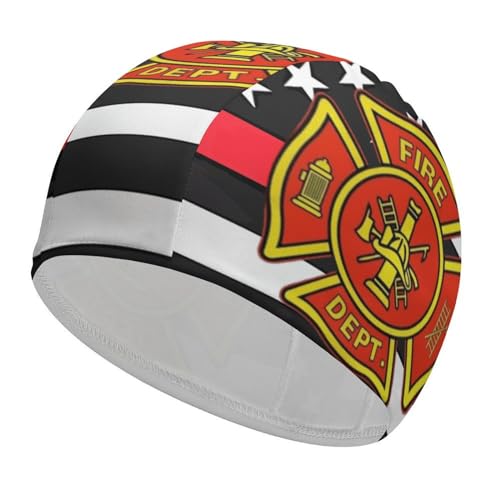 U.S. Firefighter Flags Printed Swim Cap High Elasticity Swimming Hats Fit Both Long and Short Hair for Adult