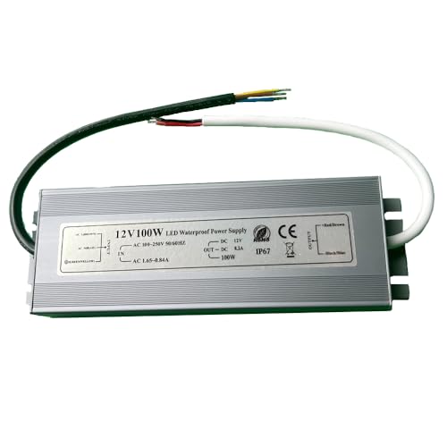 Image of Waterproof 12V Power Supply IP67 100W LED Driver Transformer Adapter 100V-265V AC to 12V DC Output for LED Light,Camera,Computer Project, Outdoor Light (Waterproof 12V100W)