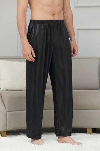 Cromoncent Men's Satin Silk Pajama Pants - Pocketed Soft Cozy Lounge Sleepwear with Elastic Waist S-XXL4