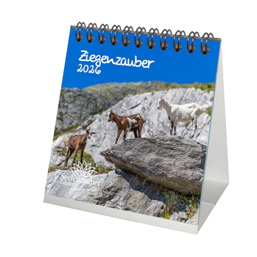 Calendario de mesa con diseño de cabra, 10 cm x 10 cm, para cabras y cabritos 2026 Seelenzauber