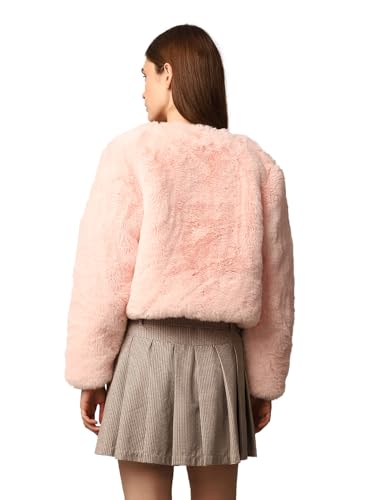 Image of ONLY Women Collarless Self Design Faux Fur Casual Tailored Jacket