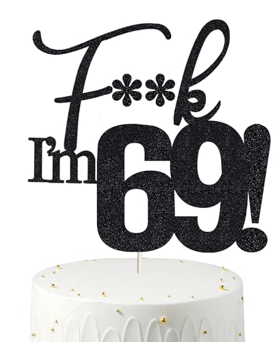 69 décorations gâteau anniversaire noir paillettes 69e