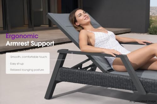 Image of PURPLE LEAF Patio Lounge Chair 3D Textilene W /Arms Rust-Free Moon Basalt