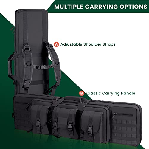 Huntsen 36" 42" Double Long Rifle Case American Classic Tactical Soft Pistol Gun Bag Multi-Function Outdoor Carbine Gun Case Firearm Transportation & Storage Backpack - Lockable Compartment #TOP6