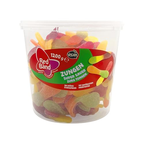 Red Band Fruchtgummi Zungen super sauer 100 Stück 1 2 kg Dose + Tabakguru Kugelschreiber