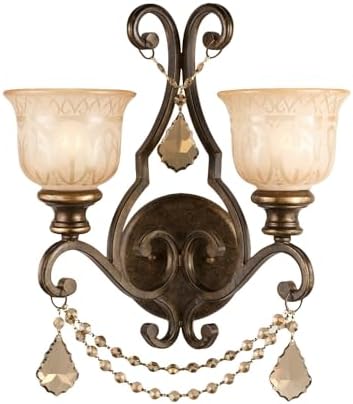 Norwalk 2 Light Golden Teak Hand Cut Crystal Bronze Umber Sconce with Glass Shades