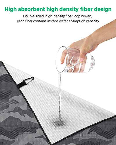 Golf Towel Gray Military Camouflage Army Art Waffle Pattern Towels With Carabiner Clip,Microfiber Golf Accessories Camo Forest Club Cleaner Towel For Golf Bags #TOP4