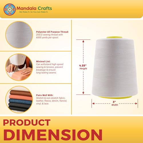 Mandala Crafts 4 Pack of Serger Threads Cones Spools - 20S/2 24000 Yards Polyester Off White Threads for Sergers Machine and Overlock Quilting Sewing Machine by Mandala Crafts - Used condition - Image 7