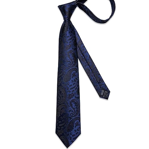 Image of DiBanGu Paisley Ties for Men Silk Necktie and Pocket Square Cufflinks Tie Clip Set Woven Classic Mens Tie for Wedding Party