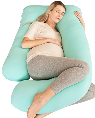 Image of Cute Castle Cooling Cover Pregnancy Pillows, Soft U-Shape Maternity Pillow with Removable Cover - Full Body Pillows for Adults Sleeping - Pregnancy Must Haves - Jumbo 57 Inch - Turquoise