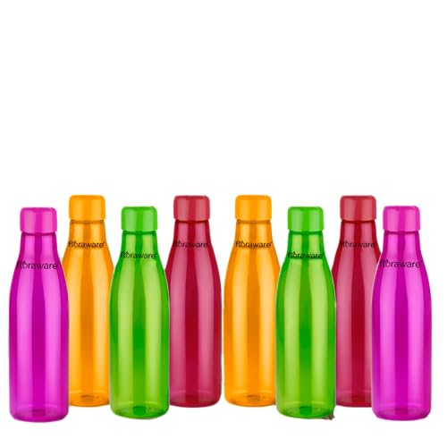 Floraware Food Grade Premium Plastic Fridge Round Water Bottle, Drinking Bottle, 1000ml Pack of 8, Multicolour