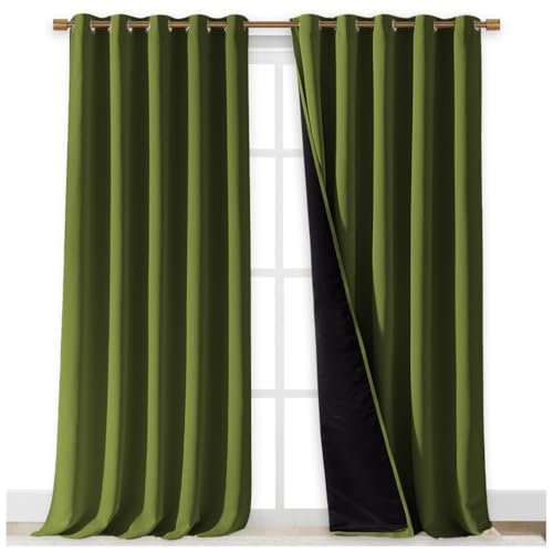 Image of NICETOWN 100% Blackout Blinds, Set of 2, 70 inches x 108 inches, Olive Green, Laundry Room Decor Window Treatment Curtains for Large Patio Sliding Door, Thermal Insulated Curtains for Bedroom