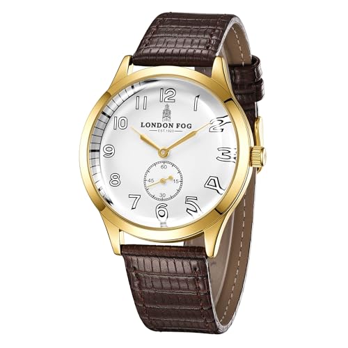 Image of London Fog Brixton Collection Analog Quartz Vintage Watch for Men with Round Dial, Luminous Numerals, Curved Mineral Glass & Leather Strap - LFM10011