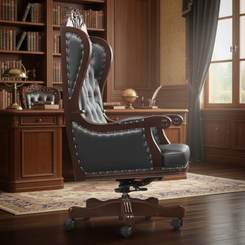 Image of Lakdi The Furniture Director & Executive Chair Luxury High-Back Leatherette Office Chair with Adjustable Height, Fixed Armrests, Wooden Base, Premium Handcrafted Swivel Tilt Chair - 111011290 Black