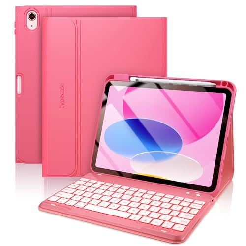 Image of typecase Folio Keyboard Case for iPad 10th Gen 10.9 inch (2022) and iPad 11th (A16, 2025), Magnetic Wireless Detachable Keyboard, 7-Color Backlight, Thin & Light, Pencil Holder - Pink