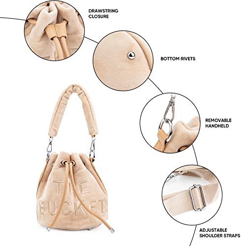 Jbb Women's Bucket Bag Shoulder Hobo Bags Velvet Crossbody Mini Purses Drawstring Tote Handbag Khaki #TOP5