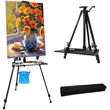 Easel Stand, 20" to 61" Adjustable Artist Easel for Adults, Aluminum Tripod Canvas Stand with Tray, Portable Painting Easel for Tabletop & Floor Displaying, Black