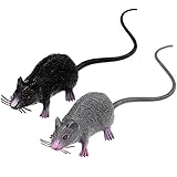 LUOEM 2pcs Lifelike Fake Mouse Realistic Mice Spooky Rat Halloween Prank Toy Creepy Halloween Party April Fool's Day Decorations M (Black, Gray)