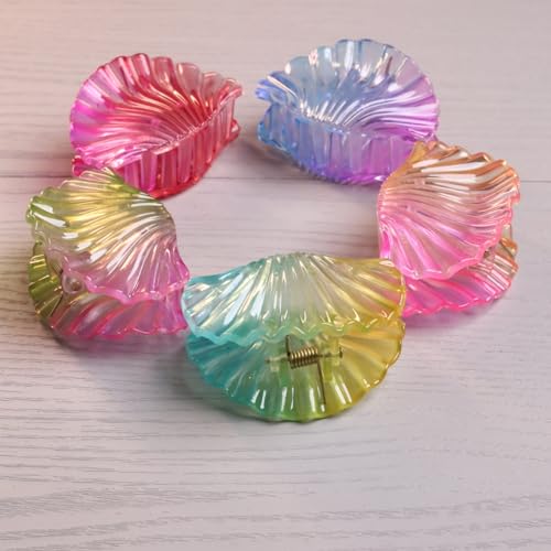 Image of 5 Pcs Korean Gradient Shell Hair Claw Clips Colorful and Durable Clutches Thick & Thin Hair, Strong Hold Hair Clutcher Accessories for Women & Girls