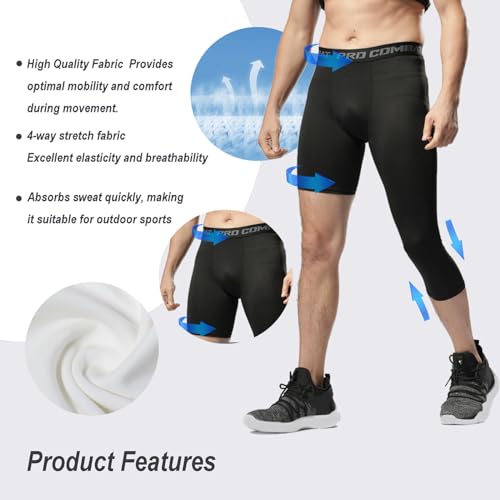 Single Leg 3/4 Tight Sports Pants Men's Compression Pants Althletic Baselayer Underwear for Basketball Running3