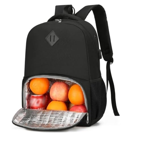 YYKSYDPT Sac à Dos Isotherme Repas pour Homme Femme, Sac à Dos pour Ordinateur Portable avec Port USB, Sac à Dos de Travail avec Sac Isotherme Isolé (Noir)
