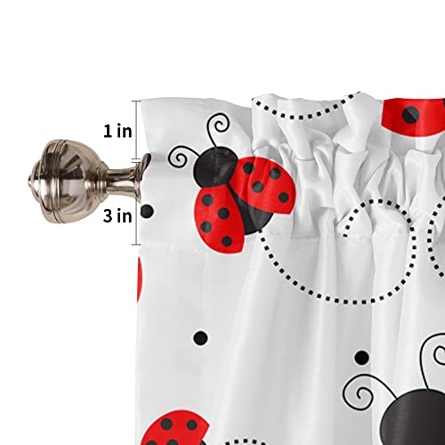Ladybugs Valances For Windows Ladybug With Dotted Wings Swirls And Curves Animal White Kitchen Valances Rod Pocket Curtain Small Window Treatment For Bathroom/Living Room/Bedroom/Home Decor 54X18In #TOP4